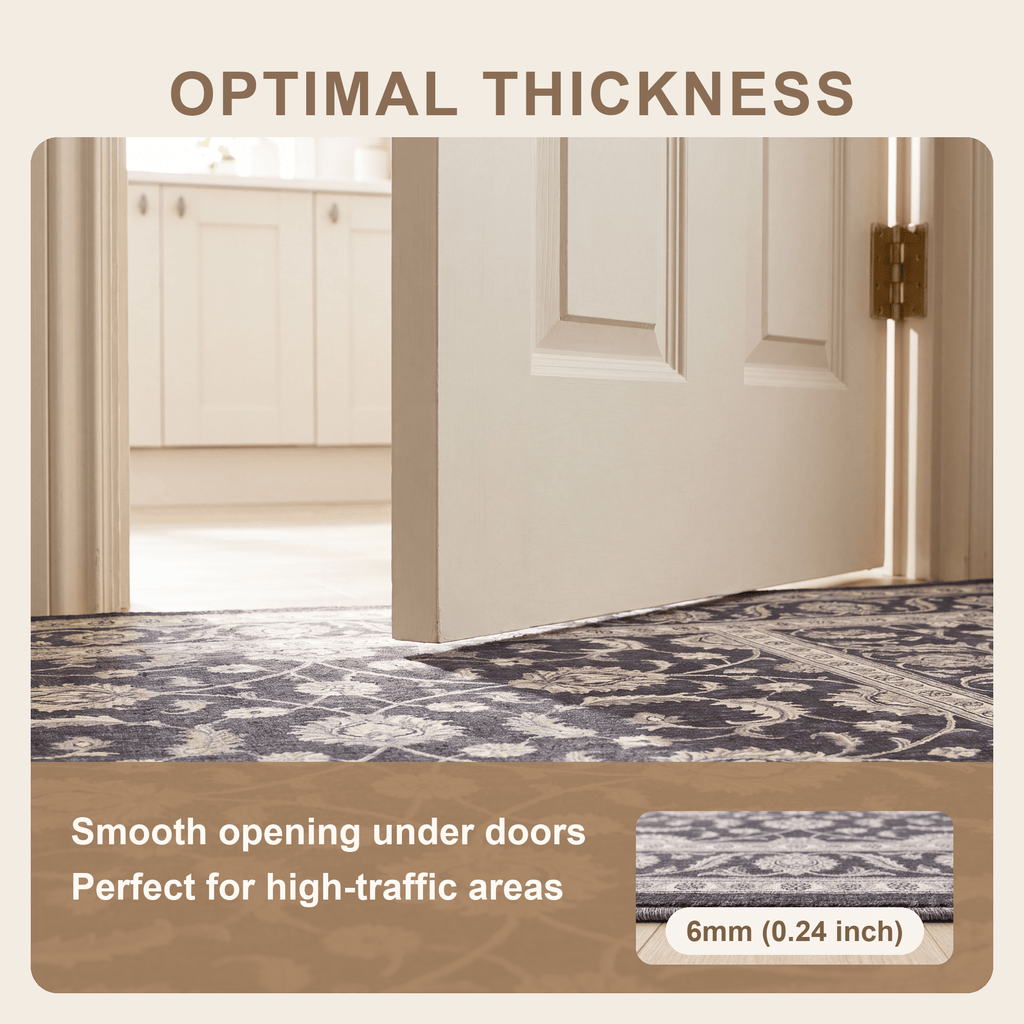 Daisywood Traditional Floral Overdyed Charcoal Pewter Ivory Washable Indoor Outdoor Entryway Rug - RugzellaDigital Print RugRugzellaRugzellaBBB540-RECT-24x47-60x120cmRGZLLA163366Rectangle2' x 3'11" (60x120 cm)SHARED | Daisywood feature thickness