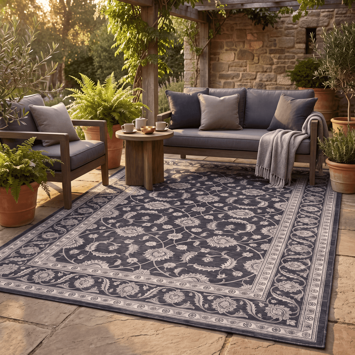 Daisywood Traditional Floral Overdyed Charcoal Pewter Ivory Washable Indoor Outdoor Entryway Rug - RugzellaDigital Print RugRugzellaRugzellaBBB540-RECT-24x47-60x120cmRGZLLA163366Rectangle2' x 3'11" (60x120 cm)RECTANGLE | Daisywood rectangle outdoor