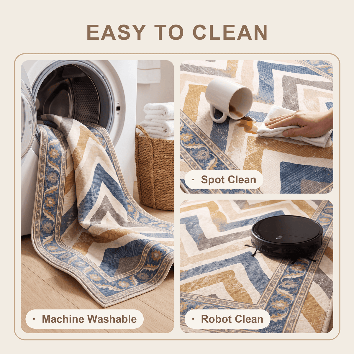 Dandelion Modern Brushstroke Stripe Denim Blue Grey Cream Gold Washable Indoor Outdoor Entryway Rug - RugzellaDigital Print RugRugzellaRugzellaBBB541-RECT-24x47-60x120cmRGZLLA163701Rectangle2' x 3'11" (60x120 cm)SHARED | Dandelion feature clean