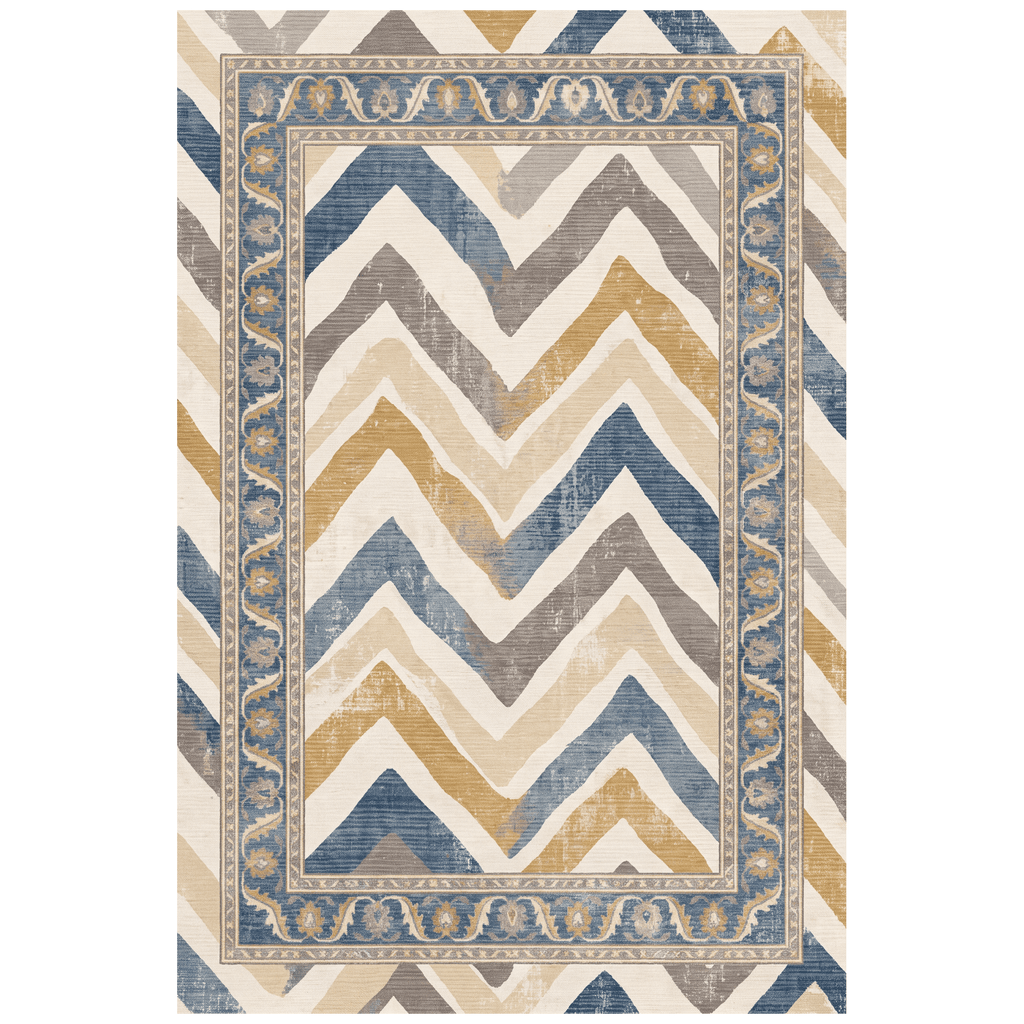Dandelion Modern Brushstroke Stripe Denim Blue Grey Cream Gold Washable Indoor Outdoor Entryway Rug - RugzellaDigital Print RugRugzellaRugzellaBBB541-RECT-24x47-60x120cmRGZLLA163701Rectangle2' x 3'11" (60x120 cm)RECTANGLE | HERO | Dandelion rectangle