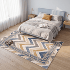 Dandelion Modern Brushstroke Stripe Denim Blue Grey Cream Gold Washable Indoor Outdoor Entryway Rug - RugzellaDigital Print RugRugzellaRugzellaBBB541-RECT-24x47-60x120cmRGZLLA163701Rectangle2' x 3'11" (60x120 cm)RECTANGLE | Dandelion rectangle bedroom