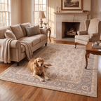 Deadnettle Traditional Floral Border Beige Grey Blush Cream Washable Indoor Outdoor Entryway Rug - RugzellaDigital Print RugRugzellaRugzellaBBB542-RECT-24x47-60x120cmRGZLLA164036Rectangle2' x 3'11" (60x120 cm)RECTANGLE | Deadnettle rectangle livingroom