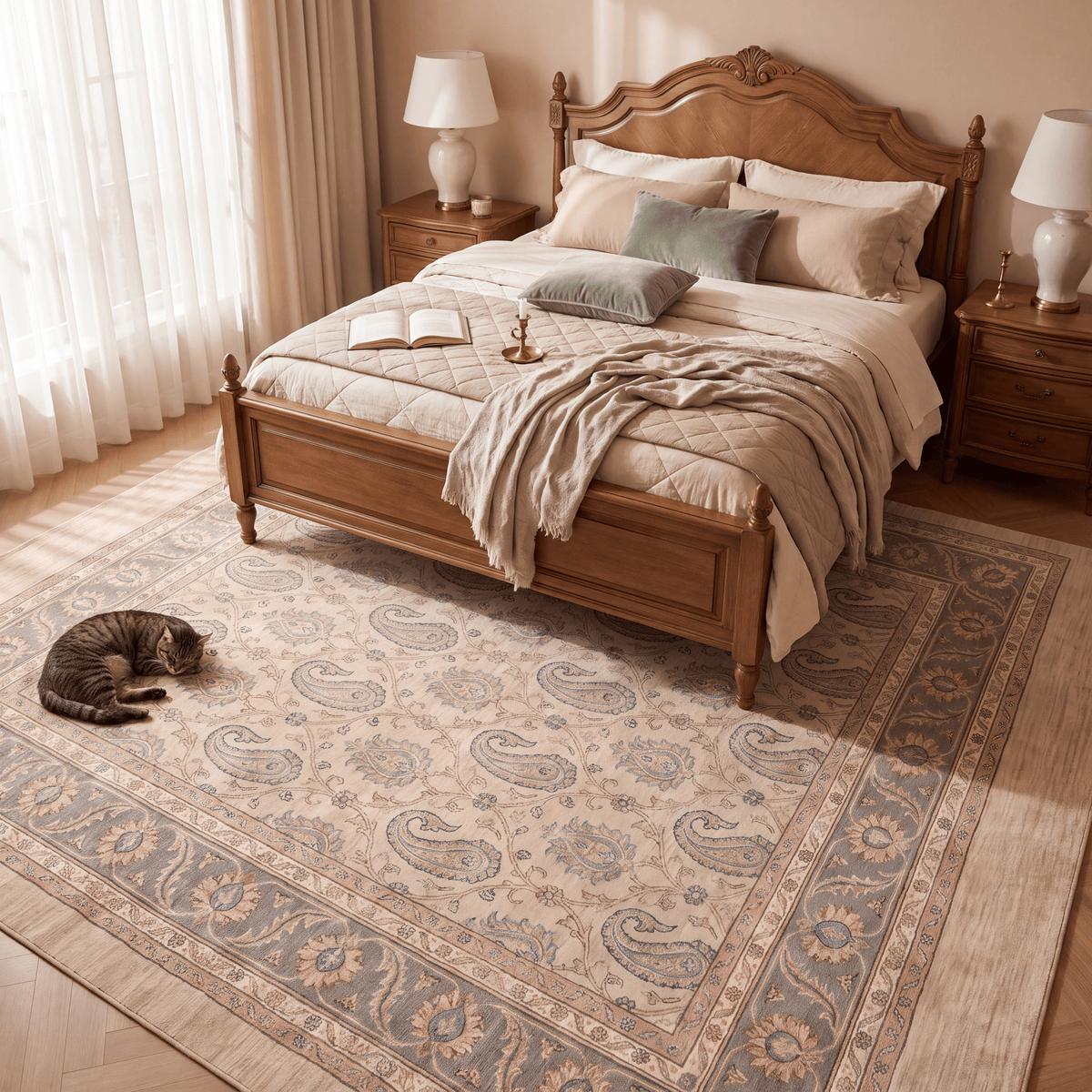 Deadnettle Traditional Floral Border Beige Grey Blush Cream Washable Indoor Outdoor Entryway Rug - RugzellaDigital Print RugRugzellaRugzellaBBB542-RECT-24x47-60x120cmRGZLLA164036Rectangle2' x 3'11" (60x120 cm)RECTANGLE | Deadnettle rectangle bedroom