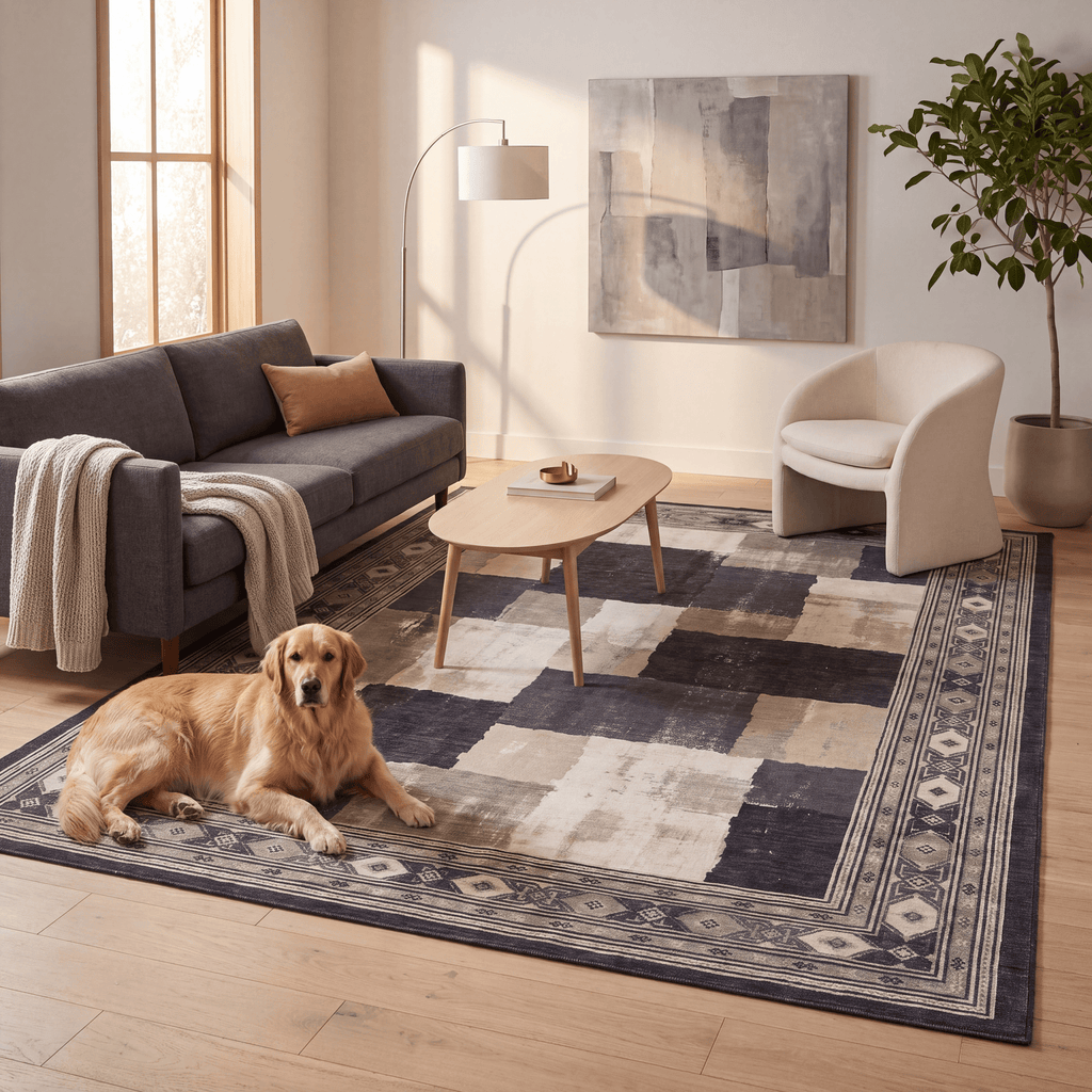 Deanwood Modern Speckled Mosaic Dot, Charcoal Ink and Ecru, Washable Indoor Outdoor, Entryway Rug - RugzellaDigital Print RugRugzellaRugzellaBBB444-RECT-24x47-60x120cmRGZLLA126516Rectangle2' x 3'11" (60x120 cm)RECTANGLE | Deanwood rectangle livingroom