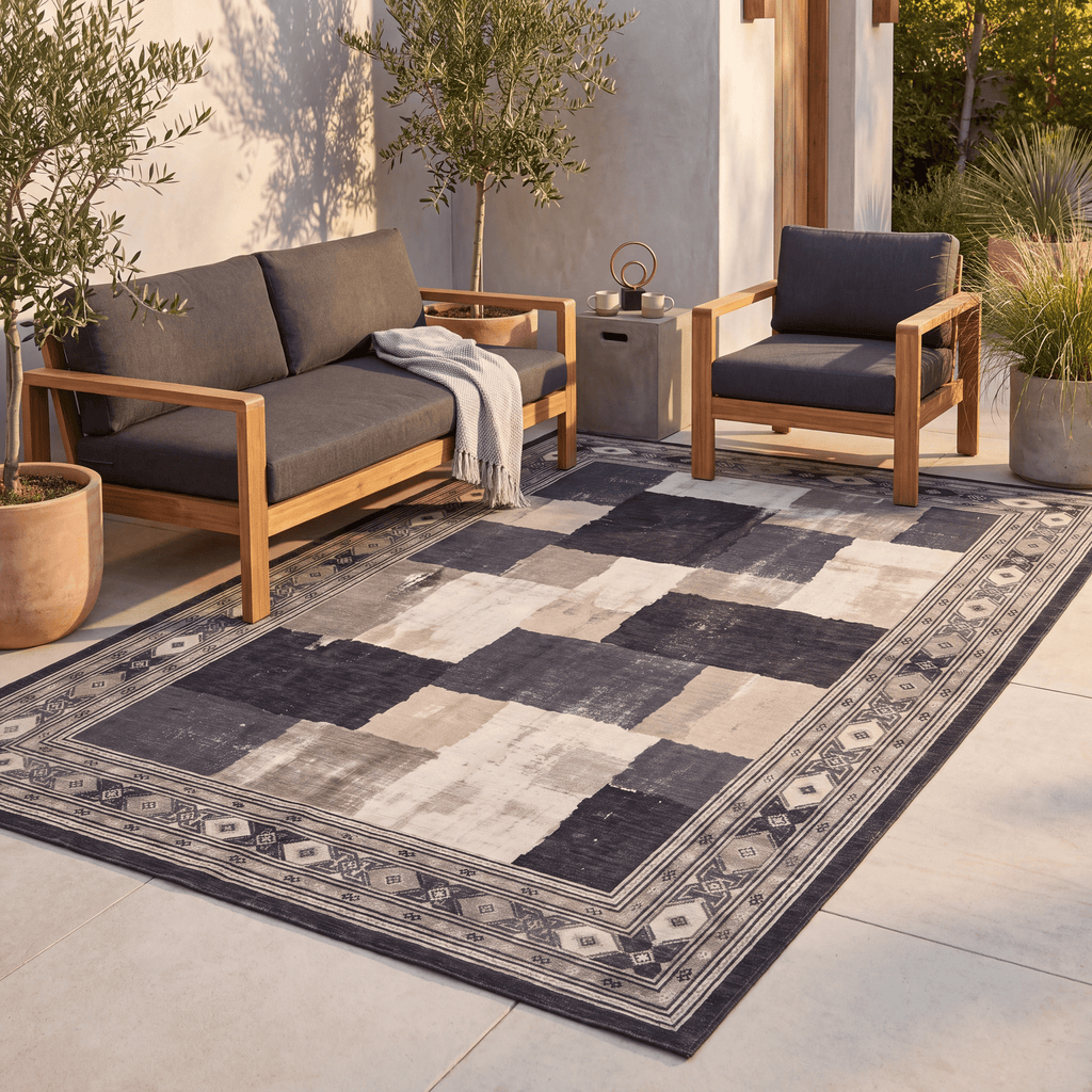 Deanwood Modern Speckled Mosaic Dot, Charcoal Ink and Ecru, Washable Indoor Outdoor, Entryway Rug - RugzellaDigital Print RugRugzellaRugzellaBBB444-RECT-24x47-60x120cmRGZLLA126516Rectangle2' x 3'11" (60x120 cm)RECTANGLE | Deanwood rectangle outdoor