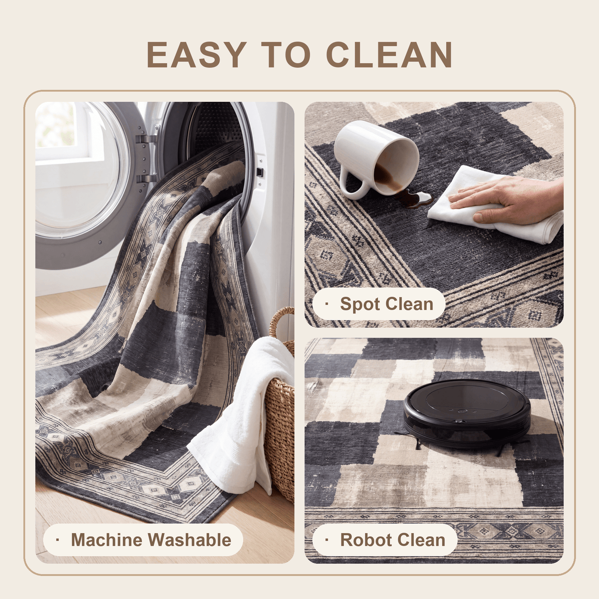 Deanwood Modern Speckled Mosaic Dot, Charcoal Ink and Ecru, Washable Indoor Outdoor, Entryway Rug - RugzellaDigital Print RugRugzellaRugzellaBBB444-RECT-24x47-60x120cmRGZLLA126516Rectangle2' x 3'11" (60x120 cm)SHARED | Deanwood feature clean