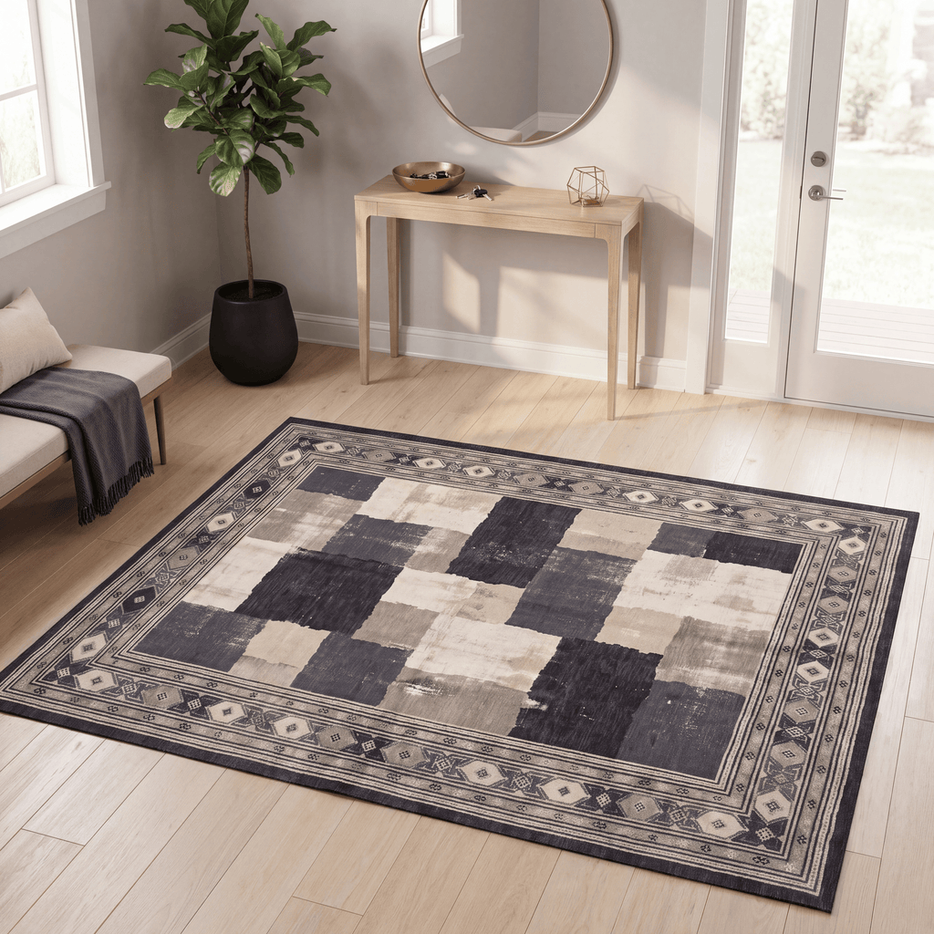Deanwood Modern Speckled Mosaic Dot, Charcoal Ink and Ecru, Washable Indoor Outdoor, Entryway Rug - RugzellaDigital Print RugRugzellaRugzellaBBB444-RECT-24x47-60x120cmRGZLLA126516Rectangle2' x 3'11" (60x120 cm)RECTANGLE | Deanwood rectangle entryway
