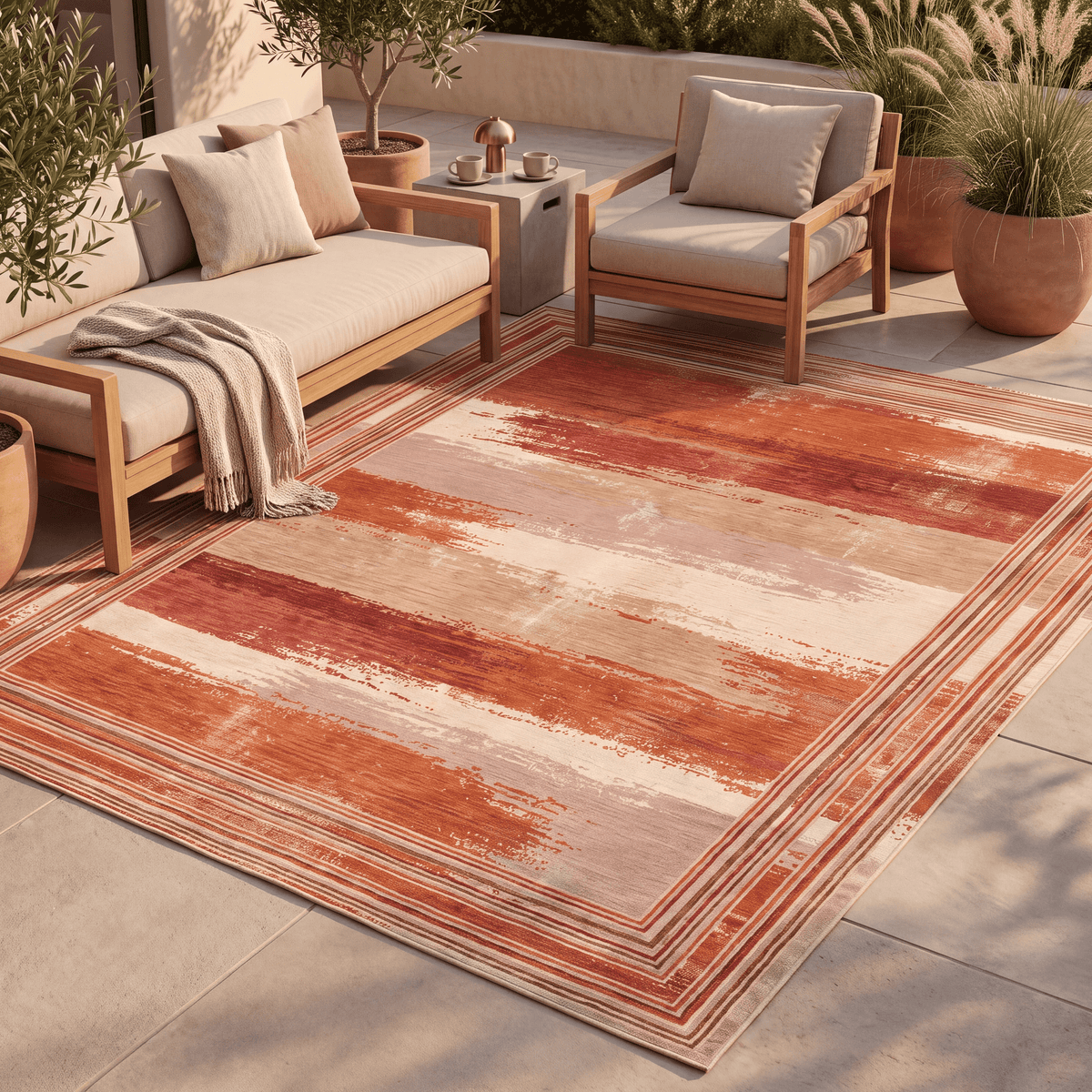 Dewberry Modern Brushstroke Stripe Rust Ember Sand Washable Indoor Outdoor Entryway Rug - RugzellaDigital Print RugRugzellaRugzellaBBB543-RECT-24x47-60x120cmRGZLLA164371Rectangle2' x 3'11" (60x120 cm)RECTANGLE | Dewberry rectangle outdoor