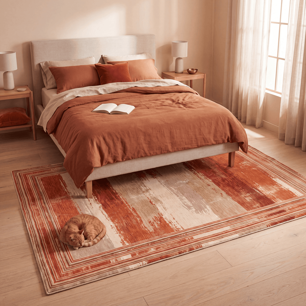 Dewberry Modern Brushstroke Stripe Rust Ember Sand Washable Indoor Outdoor Entryway Rug - RugzellaDigital Print RugRugzellaRugzellaBBB543-RECT-24x47-60x120cmRGZLLA164371Rectangle2' x 3'11" (60x120 cm)RECTANGLE | Dewberry rectangle bedroom