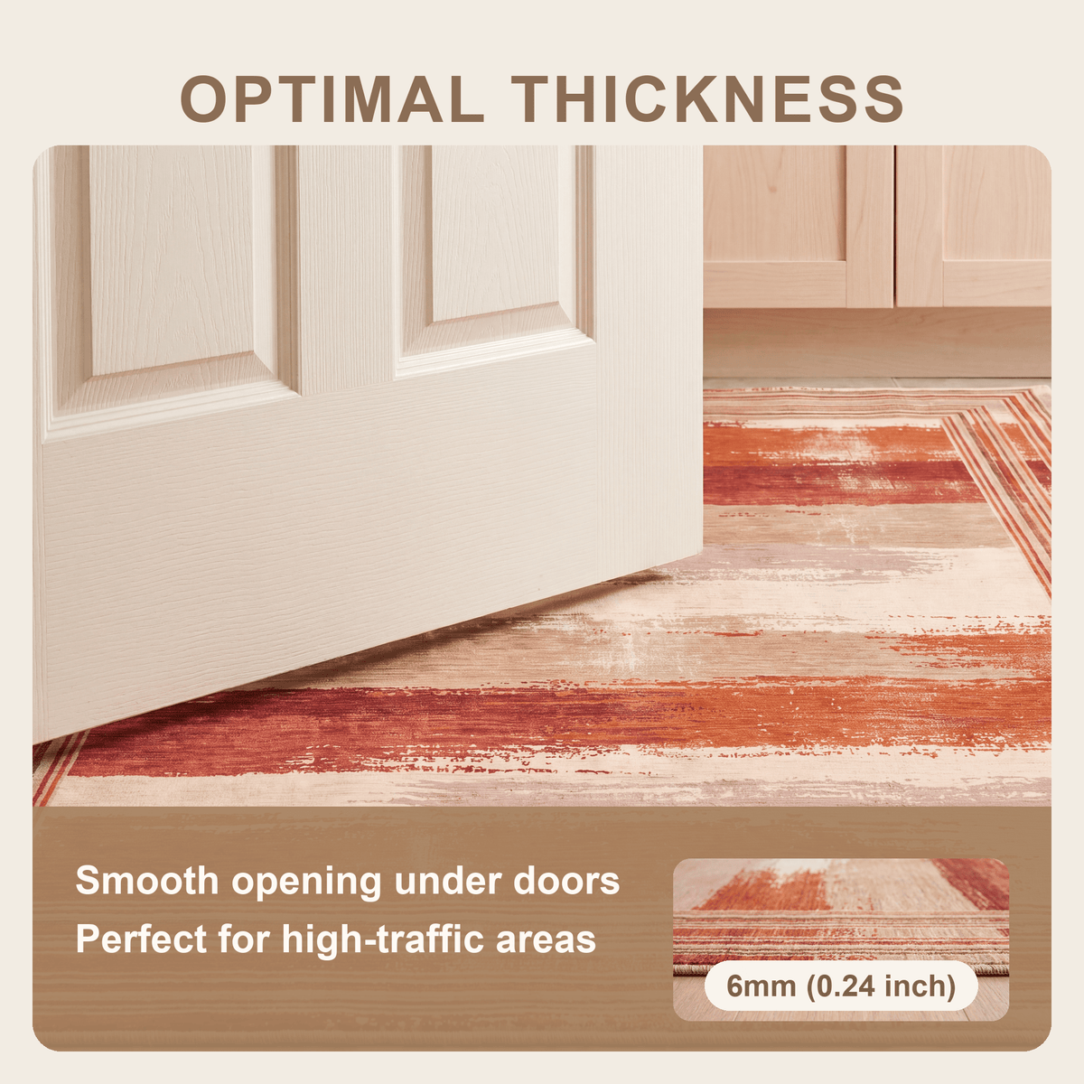 Dewberry Modern Brushstroke Stripe Rust Ember Sand Washable Indoor Outdoor Entryway Rug - RugzellaDigital Print RugRugzellaRugzellaBBB543-RECT-24x47-60x120cmRGZLLA164371Rectangle2' x 3'11" (60x120 cm)SHARED | Dewberry feature thickness