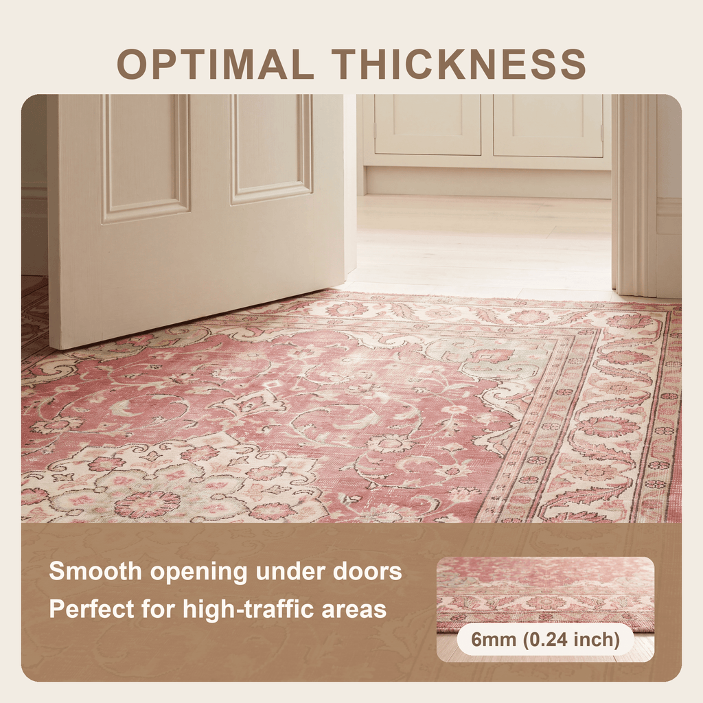 Dogwood Traditional Distressed Medallion Rose Madder Cream Washable Indoor Outdoor Entryway Rug - RugzellaDigital Print RugRugzellaRugzellaBBB545-RECT-24x47-60x120cmRGZLLA165041Rectangle2' x 3'11" (60x120 cm)SHARED | Dogwood feature thickness