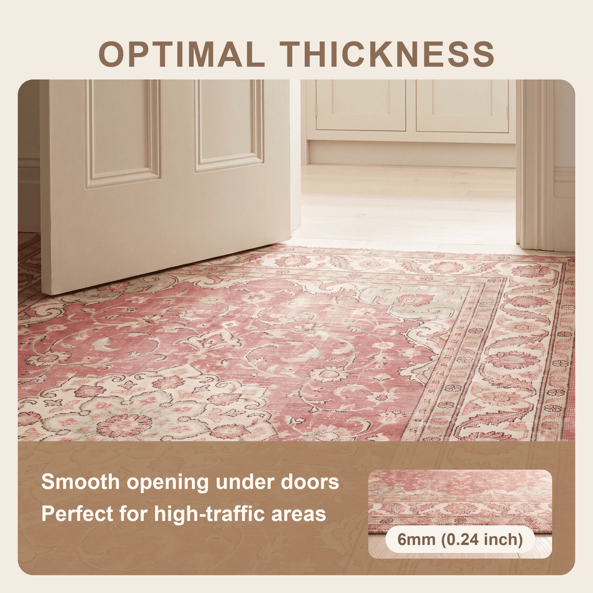 Dogwood Traditional Distressed Medallion Rose Madder Cream Washable Indoor Outdoor Entryway Rug - RugzellaDigital Print RugRugzellaRugzellaBBB545-RECT-24x47-60x120cmRGZLLA165041Rectangle2' x 3'11" (60x120 cm)SHARED | Dogwood feature thickness