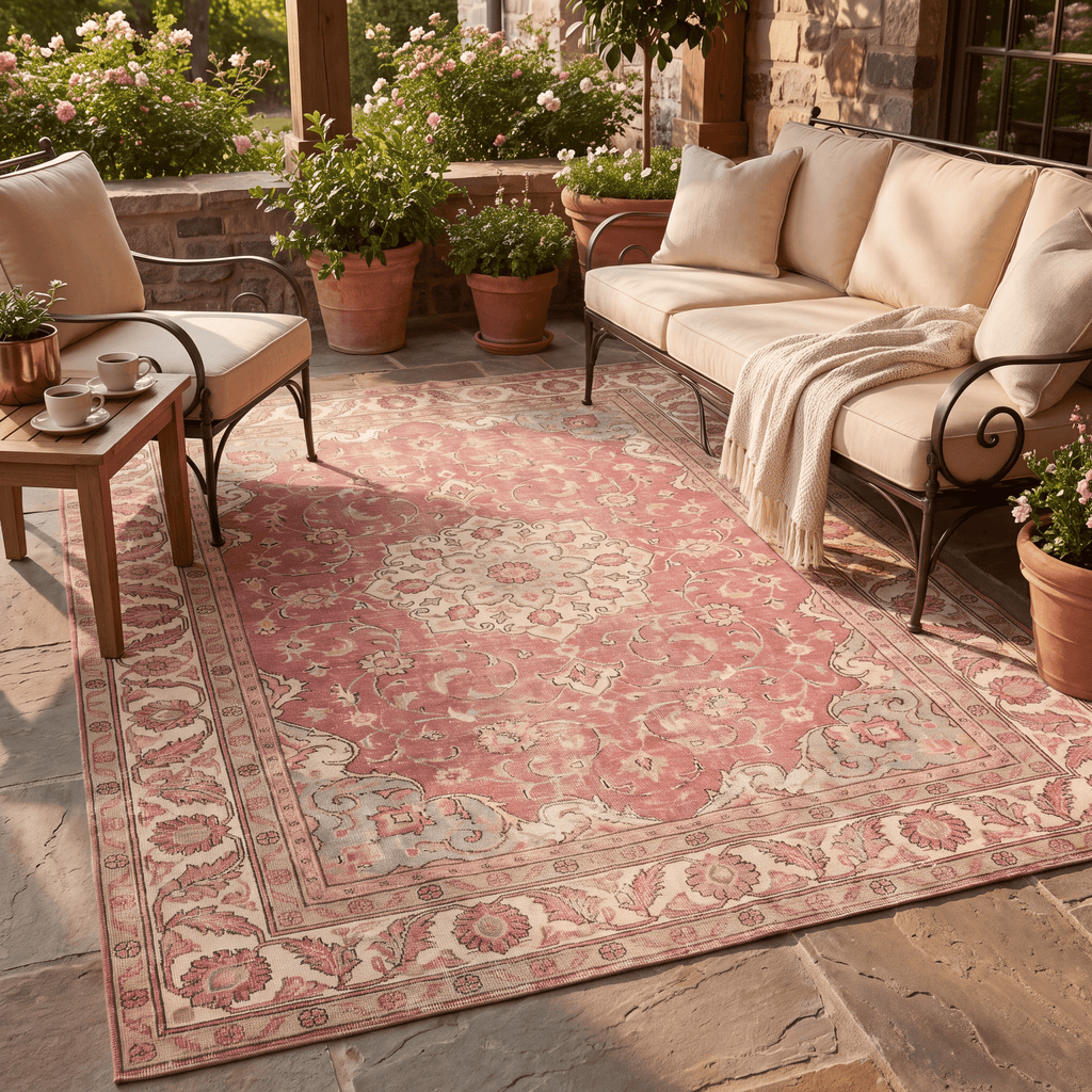 Dogwood Traditional Distressed Medallion Rose Madder Cream Washable Indoor Outdoor Entryway Rug - RugzellaDigital Print RugRugzellaRugzellaBBB545-RECT-24x47-60x120cmRGZLLA165041Rectangle2' x 3'11" (60x120 cm)RECTANGLE | Dogwood rectangle outdoor