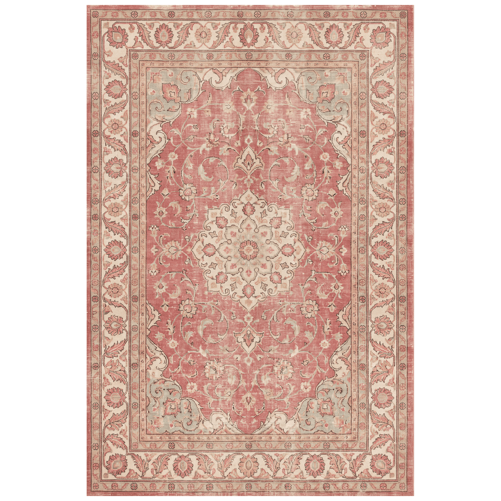 Dogwood Traditional Distressed Medallion Rose Madder Cream Washable Indoor Outdoor Entryway Rug - RugzellaDigital Print RugRugzellaRugzellaBBB545-RECT-24x47-60x120cmRGZLLA165041Rectangle2' x 3'11" (60x120 cm)RECTANGLE | HERO | Dogwood rectangle