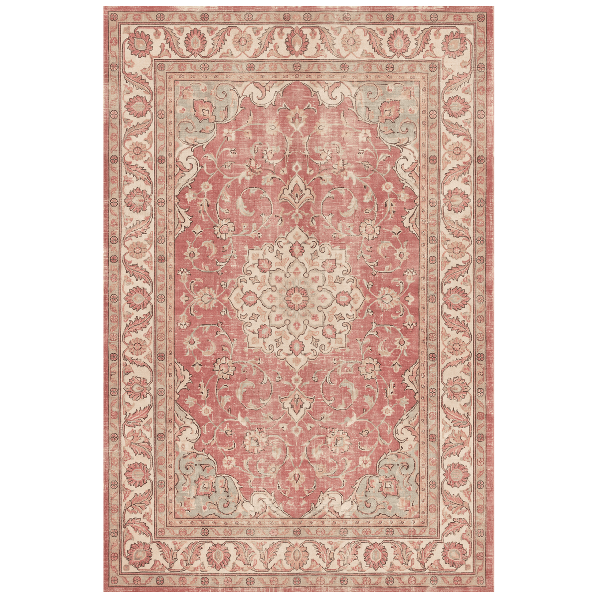 Dogwood Traditional Distressed Medallion Rose Madder Cream Washable Indoor Outdoor Entryway Rug - RugzellaDigital Print RugRugzellaRugzellaBBB545-RECT-24x47-60x120cmRGZLLA165041Rectangle2' x 3'11" (60x120 cm)RECTANGLE | HERO | Dogwood rectangle