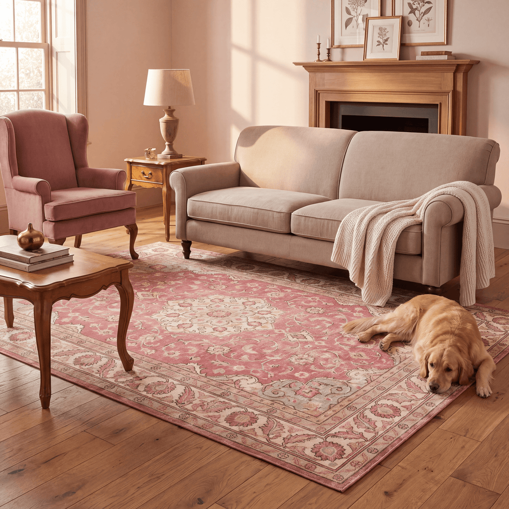 Dogwood Traditional Distressed Medallion Rose Madder Cream Washable Indoor Outdoor Entryway Rug - RugzellaDigital Print RugRugzellaRugzellaBBB545-RECT-24x47-60x120cmRGZLLA165041Rectangle2' x 3'11" (60x120 cm)RECTANGLE | Dogwood rectangle livingroom