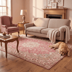 Dogwood Traditional Distressed Medallion Rose Madder Cream Washable Indoor Outdoor Entryway Rug - RugzellaDigital Print RugRugzellaRugzellaBBB545-RECT-24x47-60x120cmRGZLLA165041Rectangle2' x 3'11" (60x120 cm)RECTANGLE | Dogwood rectangle livingroom