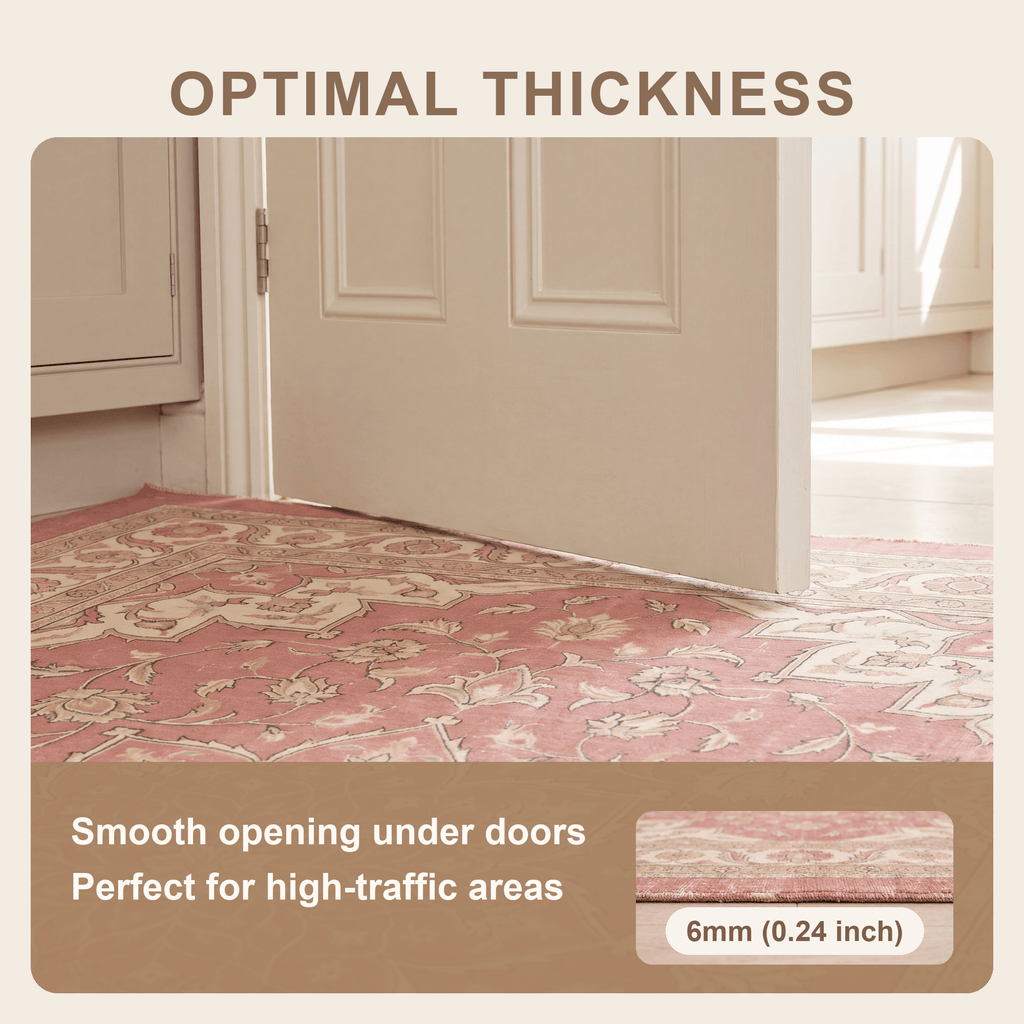 Downs2 Traditional Medallion Border Rose Pink Cream Washable Indoor Outdoor Rug - RugzellaDigital Print RugRugzellaRugzellaBBB415-RECT-24x47-60x120cmRGZLLA120151Rectangle2' x 3'11" (60x120 cm)SHARED | Downs2 feature thickness
