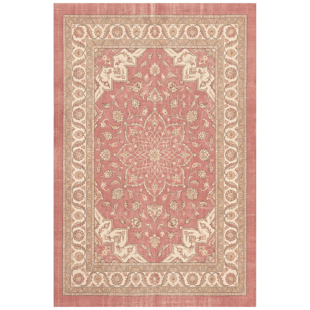 Downs2 Traditional Medallion Border Rose Pink Cream Washable Indoor Outdoor Rug - RugzellaDigital Print RugRugzellaRugzellaBBB415-RECT-24x47-60x120cmRGZLLA120151Rectangle2' x 3'11" (60x120 cm)RECTANGLE | HERO | Downs2 rectangle