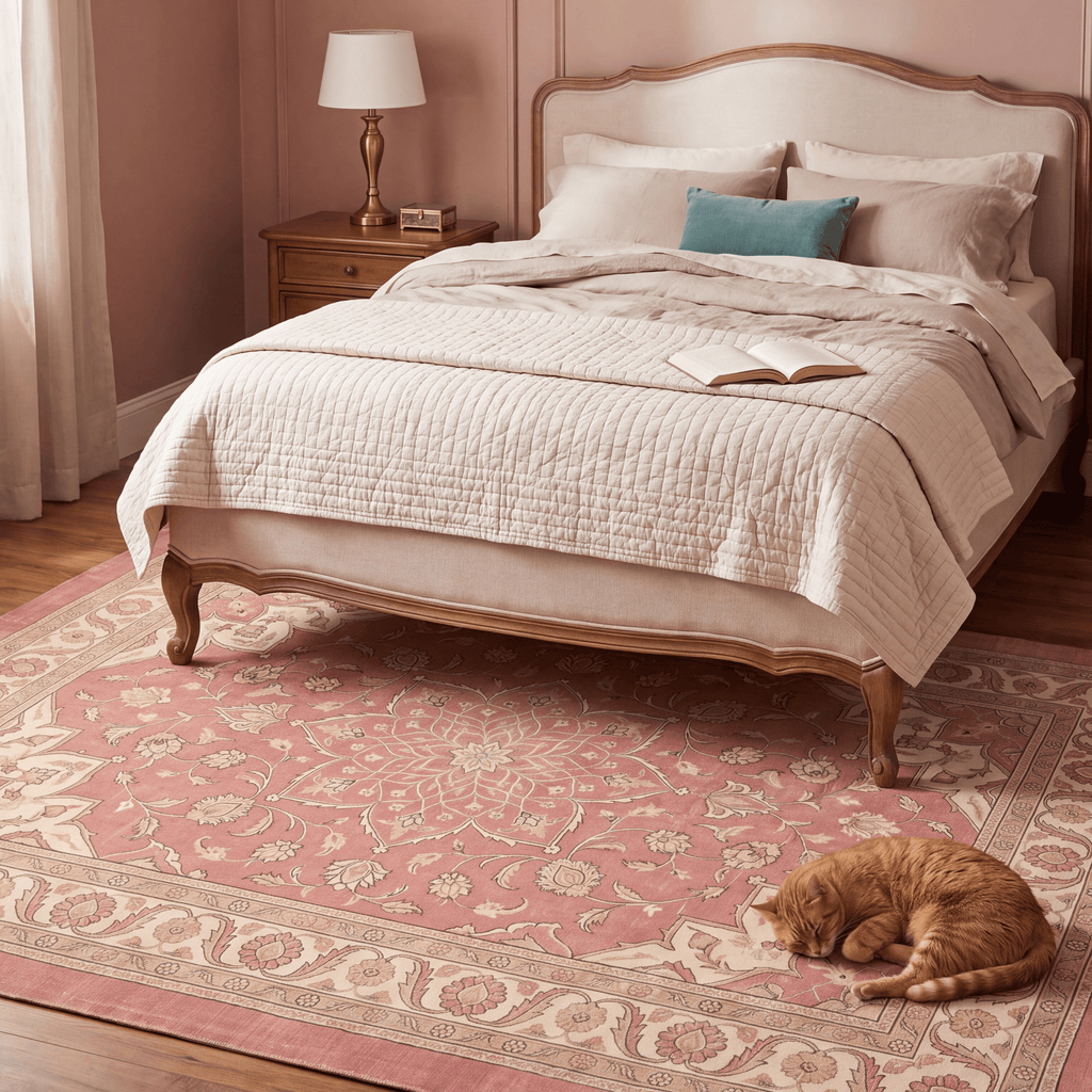 Downs2 Traditional Medallion Border Rose Pink Cream Washable Indoor Outdoor Rug - RugzellaDigital Print RugRugzellaRugzellaBBB415-RECT-24x47-60x120cmRGZLLA120151Rectangle2' x 3'11" (60x120 cm)RECTANGLE | Downs2 rectangle bedroom