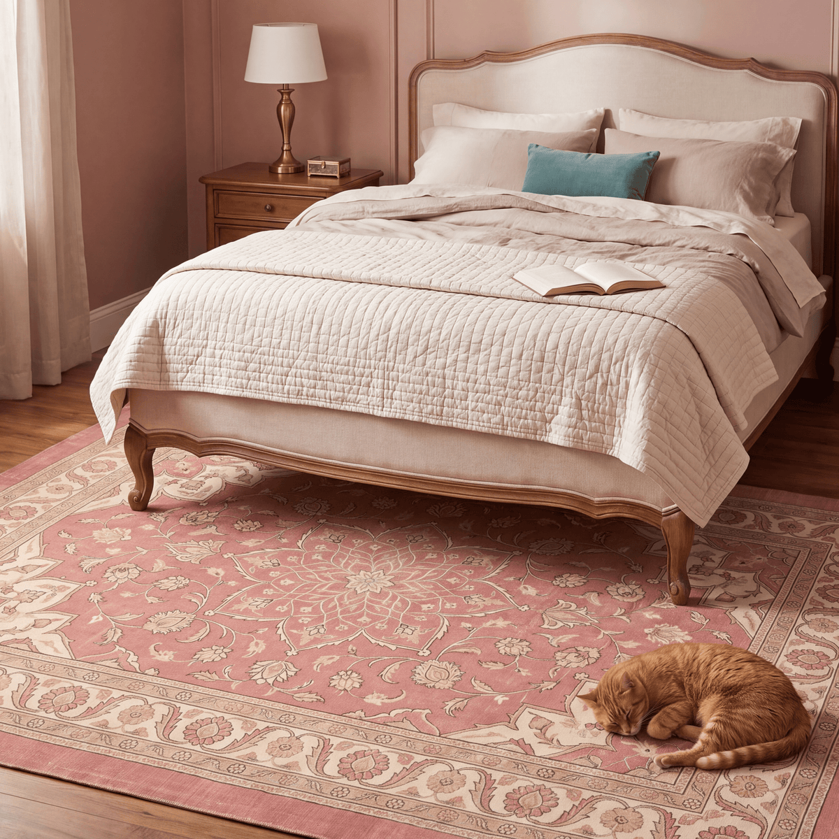 Downs2 Traditional Medallion Border Rose Pink Cream Washable Indoor Outdoor Rug - RugzellaDigital Print RugRugzellaRugzellaBBB415-RECT-24x47-60x120cmRGZLLA120151Rectangle2' x 3'11" (60x120 cm)RECTANGLE | Downs2 rectangle bedroom