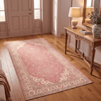 Downs2 Traditional Medallion Border Rose Pink Cream Washable Indoor Outdoor Rug - RugzellaDigital Print RugRugzellaRugzellaBBB415-RECT-24x47-60x120cmRGZLLA120151Rectangle2' x 3'11" (60x120 cm)RUNNER | Downs2 runner entryway