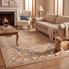 Dropwort Traditional Medallion Border Camel Cream Indigo Washable Indoor Outdoor Entryway Rug - RugzellaDigital Print RugRugzellaRugzellaBBB546-RECT-24x47-60x120cmRGZLLA165376Rectangle2' x 3'11" (60x120 cm)RECTANGLE | Dropwort rectangle livingroom