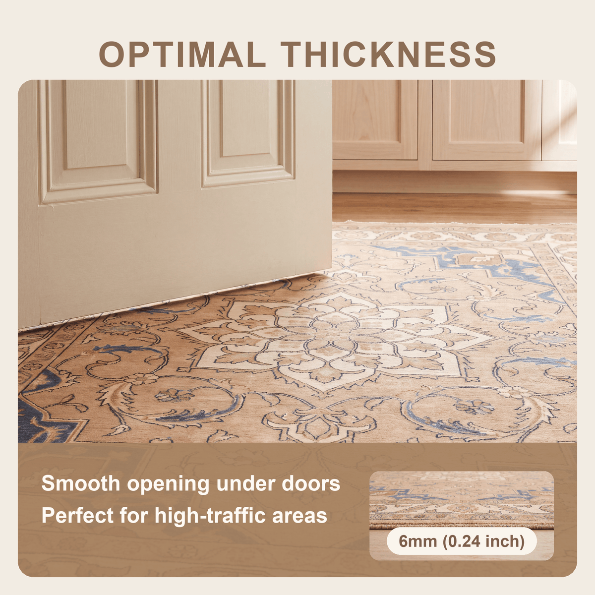 Dropwort Traditional Medallion Border Camel Cream Indigo Washable Indoor Outdoor Entryway Rug - RugzellaDigital Print RugRugzellaRugzellaBBB546-RECT-24x47-60x120cmRGZLLA165376Rectangle2' x 3'11" (60x120 cm)SHARED | Dropwort feature thickness