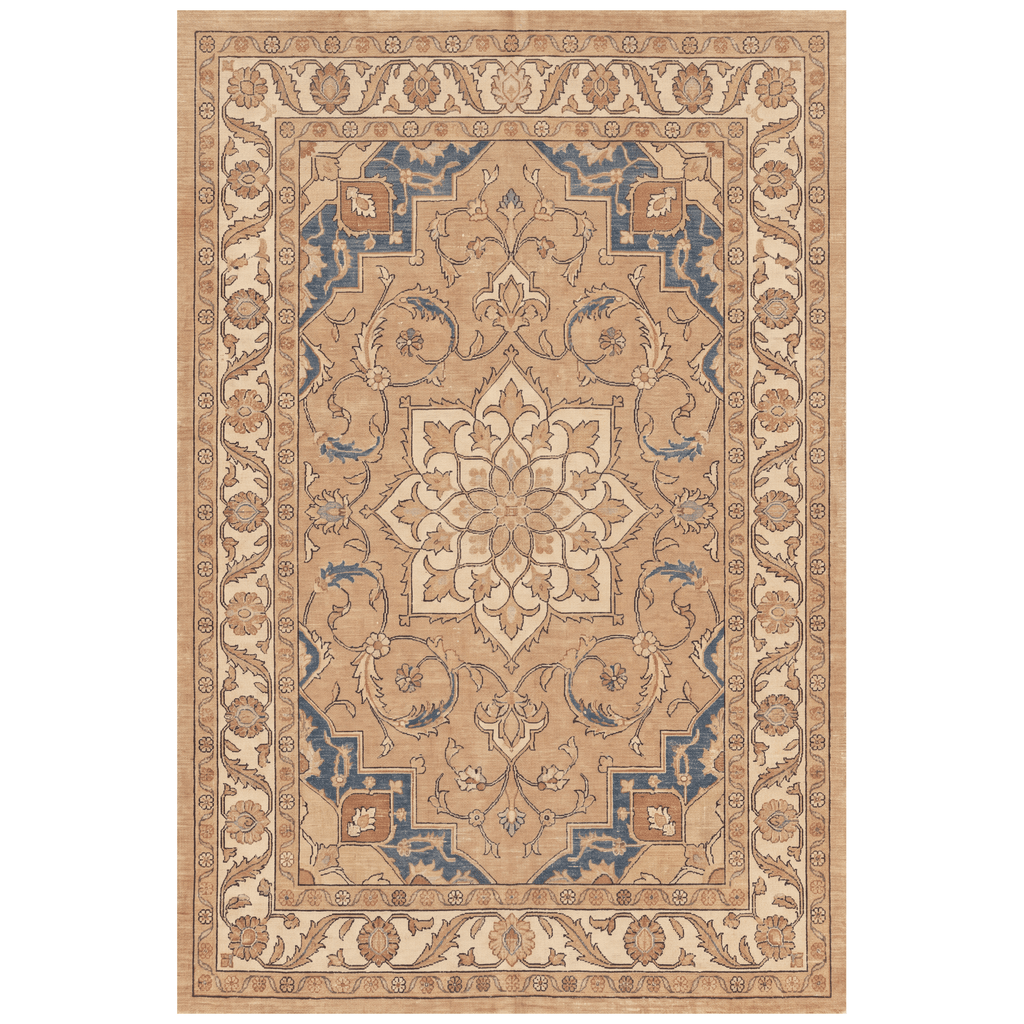 Dropwort Traditional Medallion Border Camel Cream Indigo Washable Indoor Outdoor Entryway Rug - RugzellaDigital Print RugRugzellaRugzellaBBB546-RECT-24x47-60x120cmRGZLLA165376Rectangle2' x 3'11" (60x120 cm)RECTANGLE | HERO | Dropwort rectangle