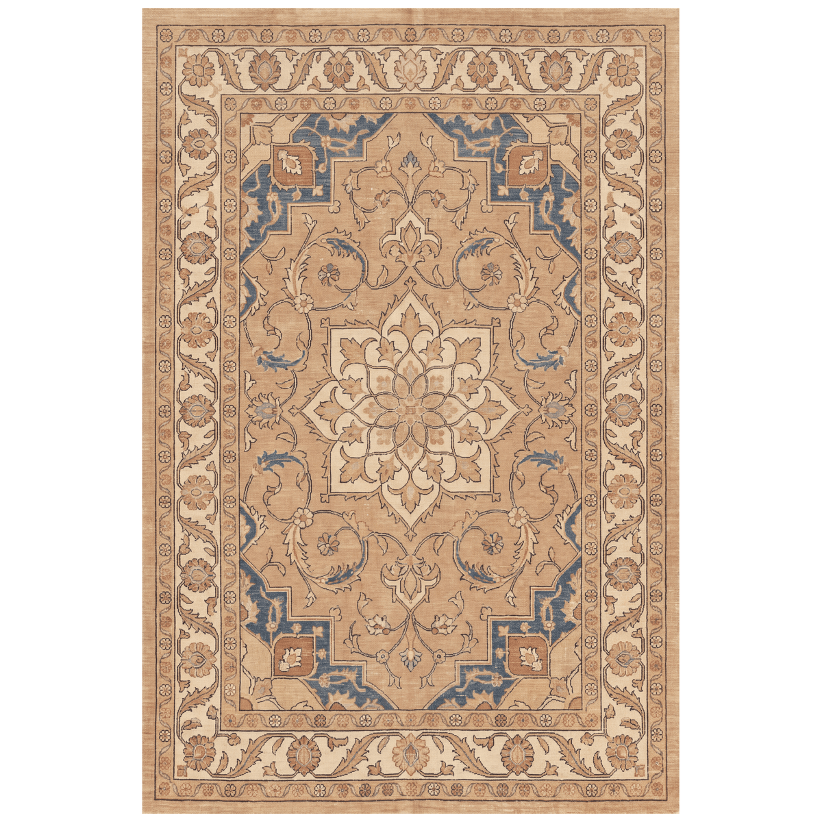 Dropwort Traditional Medallion Border Camel Cream Indigo Washable Indoor Outdoor Entryway Rug - RugzellaDigital Print RugRugzellaRugzellaBBB546-RECT-24x47-60x120cmRGZLLA165376Rectangle2' x 3'11" (60x120 cm)RECTANGLE | HERO | Dropwort rectangle