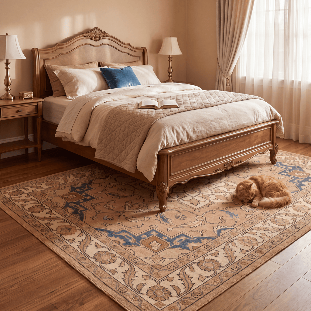 Dropwort Traditional Medallion Border Camel Cream Indigo Washable Indoor Outdoor Entryway Rug - RugzellaDigital Print RugRugzellaRugzellaBBB546-RECT-24x47-60x120cmRGZLLA165376Rectangle2' x 3'11" (60x120 cm)RECTANGLE | Dropwort rectangle bedroom