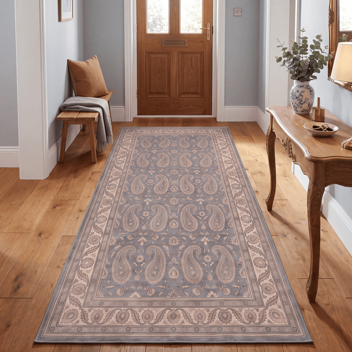 Eddy2 Traditional Floral Border Slate Gray Bone Gold Washable Indoor Outdoor Entryway Rug - RugzellaDigital Print RugRugzellaRugzellaBBB388-RECT-24x47-60x120cmRGZLLA112781Rectangle2' x 3'11" (60x120 cm)RUNNER | Eddy2 runner entryway
