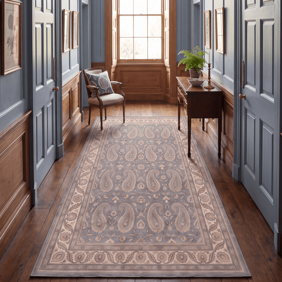 Eddy2 Traditional Floral Border Slate Gray Bone Gold Washable Indoor Outdoor Entryway Rug - RugzellaDigital Print RugRugzellaRugzellaBBB388-RECT-24x47-60x120cmRGZLLA112781Rectangle2' x 3'11" (60x120 cm)RUNNER | Eddy2 runner hallway