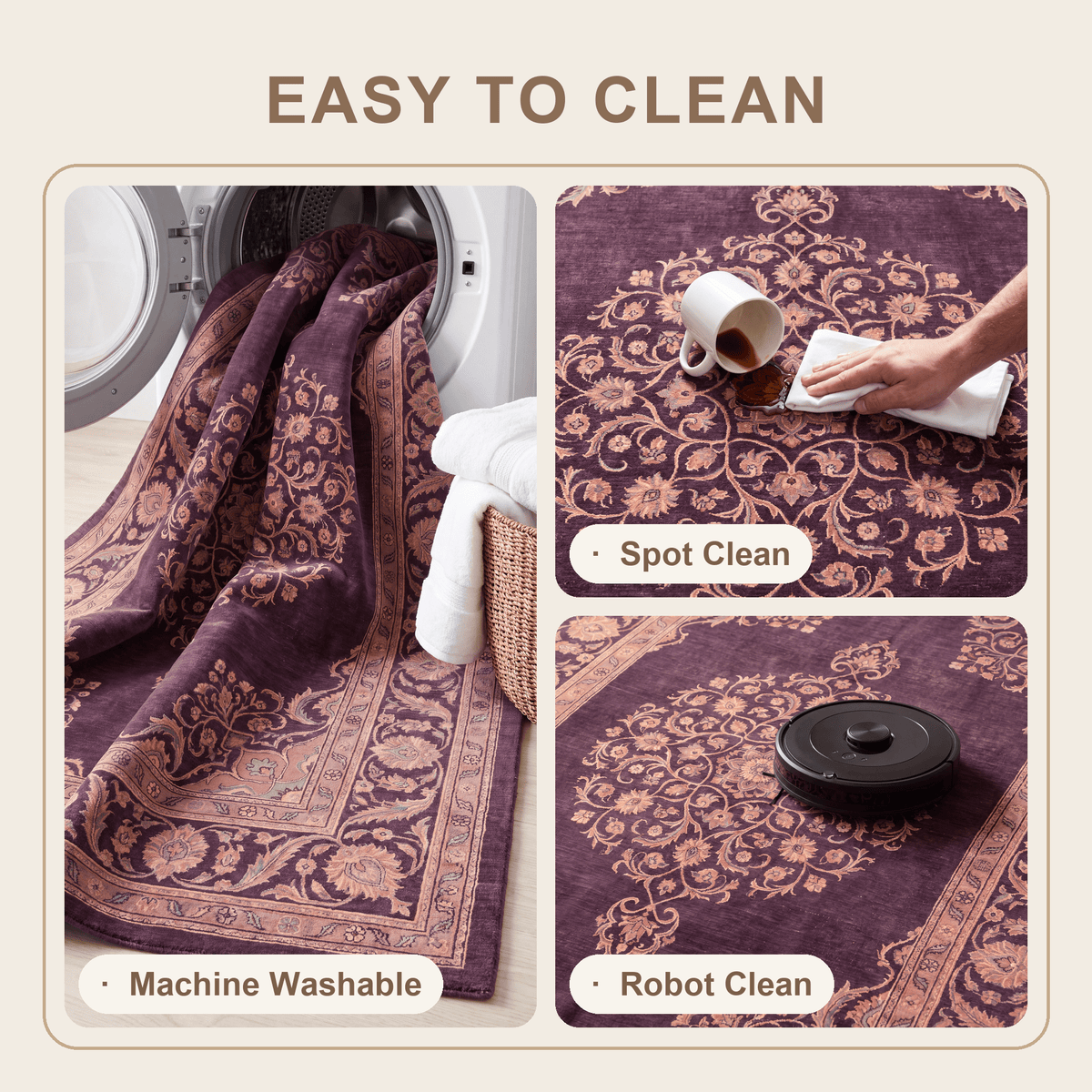Ember2 Traditional Medallion Persian Style Aubergine Rose Ivory Washable Indoor Outdoor Rug - RugzellaDigital Print RugRugzellaRugzellaBBB380-RECT-24x47-60x120cmRGZLLA110436Rectangle2' x 3'11" (60x120 cm)SHARED | Ember2 feature clean