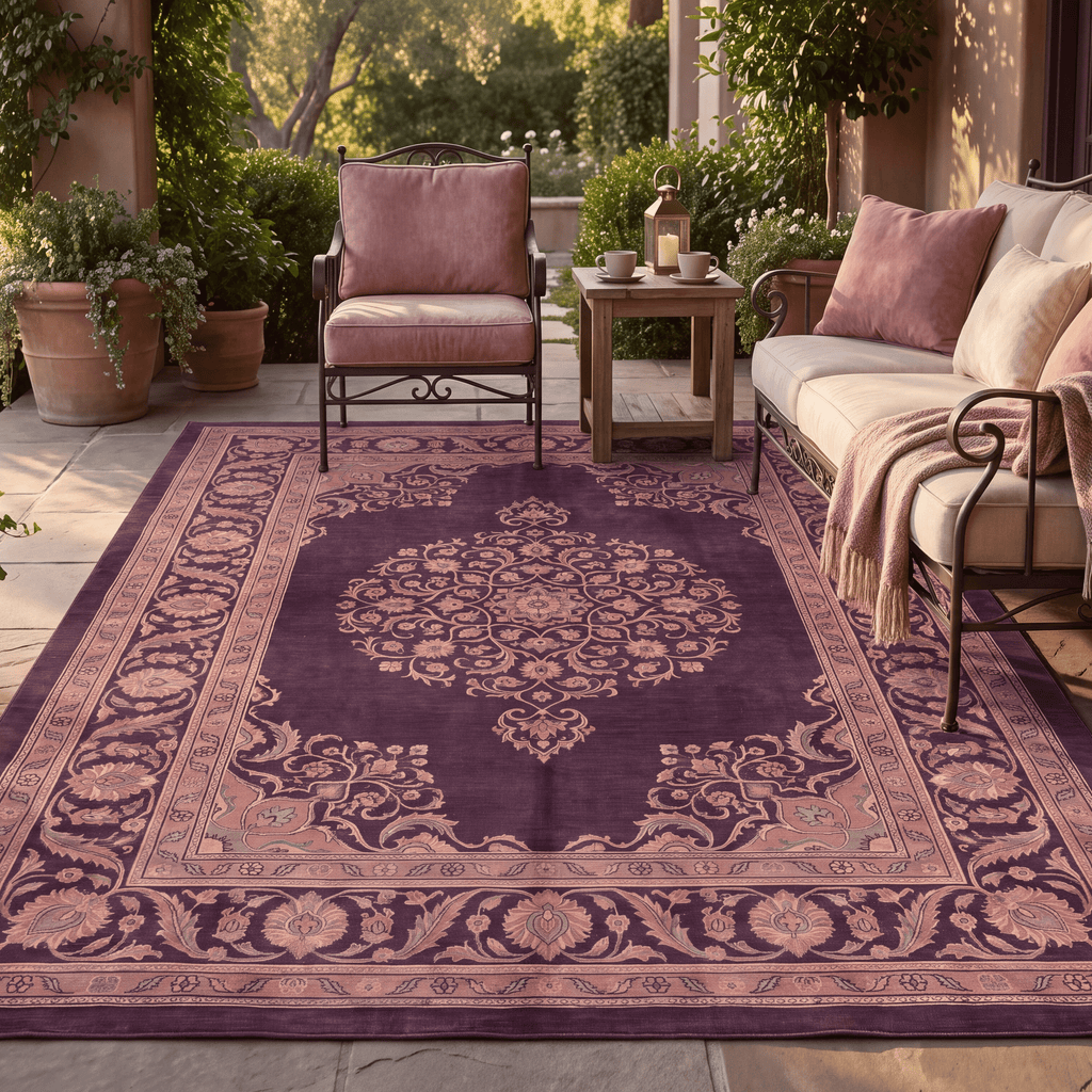 Ember2 Traditional Medallion Persian Style Aubergine Rose Ivory Washable Indoor Outdoor Rug - RugzellaDigital Print RugRugzellaRugzellaBBB380-RECT-24x47-60x120cmRGZLLA110436Rectangle2' x 3'11" (60x120 cm)RECTANGLE | Ember2 rectangle outdoor