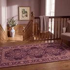 Ember2 Traditional Medallion Persian Style Aubergine Rose Ivory Washable Indoor Outdoor Rug - RugzellaDigital Print RugRugzellaRugzellaBBB380-RECT-24x47-60x120cmRGZLLA110436Rectangle2' x 3'11" (60x120 cm)RUNNER | Ember2 runner staircase