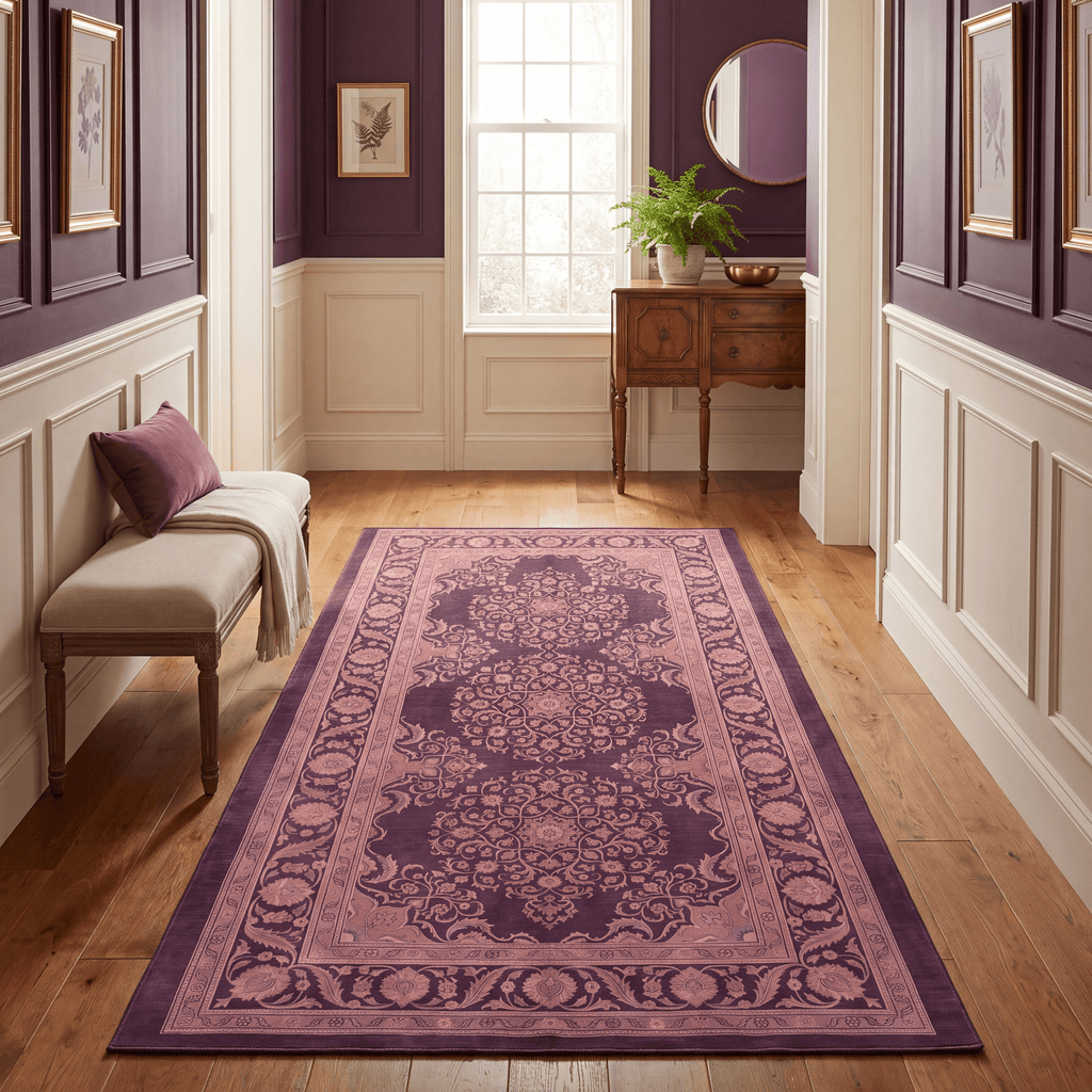 Ember2 Traditional Medallion Persian Style Aubergine Rose Ivory Washable Indoor Outdoor Rug - RugzellaDigital Print RugRugzellaRugzellaBBB380-RECT-24x47-60x120cmRGZLLA110436Rectangle2' x 3'11" (60x120 cm)RUNNER | Ember2 runner hallway