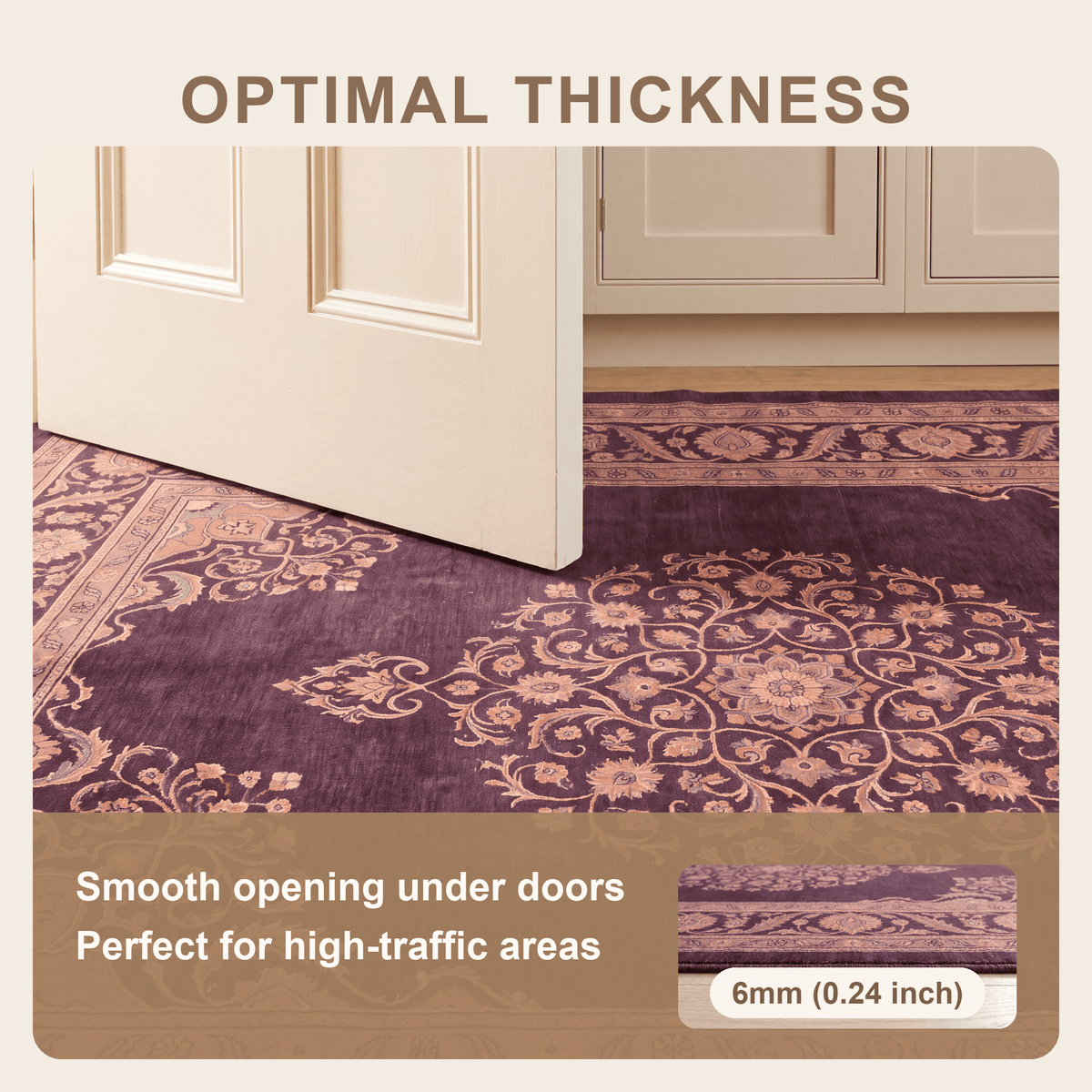 Ember2 Traditional Medallion Persian Style Aubergine Rose Ivory Washable Indoor Outdoor Rug - RugzellaDigital Print RugRugzellaRugzellaBBB380-RECT-24x47-60x120cmRGZLLA110436Rectangle2' x 3'11" (60x120 cm)SHARED | Ember2 feature thickness