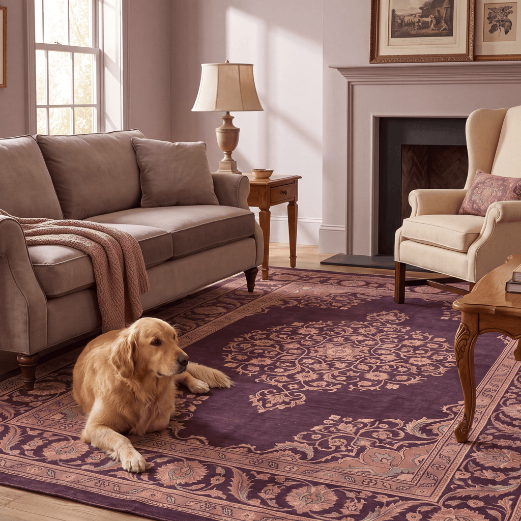 Ember2 Traditional Medallion Persian Style Aubergine Rose Ivory Washable Indoor Outdoor Rug - RugzellaDigital Print RugRugzellaRugzellaBBB380-RECT-24x47-60x120cmRGZLLA110436Rectangle2' x 3'11" (60x120 cm)RECTANGLE | Ember2 rectangle livingroom