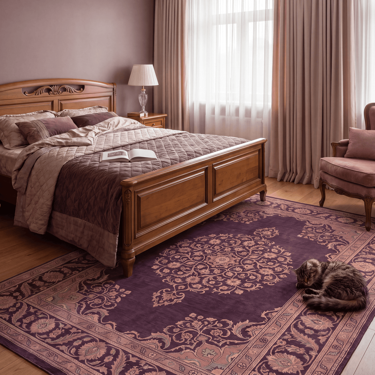 Ember2 Traditional Medallion Persian Style Aubergine Rose Ivory Washable Indoor Outdoor Rug - RugzellaDigital Print RugRugzellaRugzellaBBB380-RECT-24x47-60x120cmRGZLLA110436Rectangle2' x 3'11" (60x120 cm)RECTANGLE | Ember2 rectangle bedroom