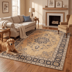 Eryngo Traditional Overdyed Medallion Mustard Charcoal Ivory Washable Indoor Outdoor Entryway Rug - RugzellaDigital Print RugRugzellaRugzellaBBB549-RECT-24x47-60x120cmRGZLLA166046Rectangle2' x 3'11" (60x120 cm)RECTANGLE | Eryngo rectangle livingroom