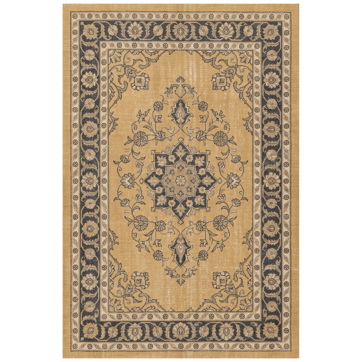 Eryngo Traditional Overdyed Medallion Mustard Charcoal Ivory Washable Indoor Outdoor Entryway Rug - RugzellaDigital Print RugRugzellaRugzellaBBB549-RECT-24x47-60x120cmRGZLLA166046Rectangle2' x 3'11" (60x120 cm)RECTANGLE | HERO | Eryngo rectangle