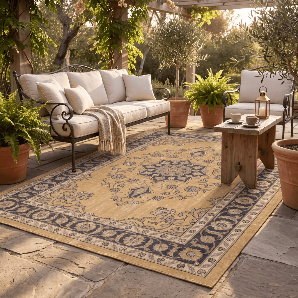 Eryngo Traditional Overdyed Medallion Mustard Charcoal Ivory Washable Indoor Outdoor Entryway Rug - RugzellaDigital Print RugRugzellaRugzellaBBB549-RECT-24x47-60x120cmRGZLLA166046Rectangle2' x 3'11" (60x120 cm)RECTANGLE | Eryngo rectangle outdoor
