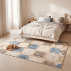 Eyebright Modern Overlapping Circles Cream Grey Soft Blue Tan Washable Indoor Outdoor Entryway Rug - RugzellaDigital Print RugRugzellaRugzellaBBB550-RECT-24x47-60x120cmRGZLLA166381Rectangle2' x 3'11" (60x120 cm)RECTANGLE | Eyebright rectangle bedroom