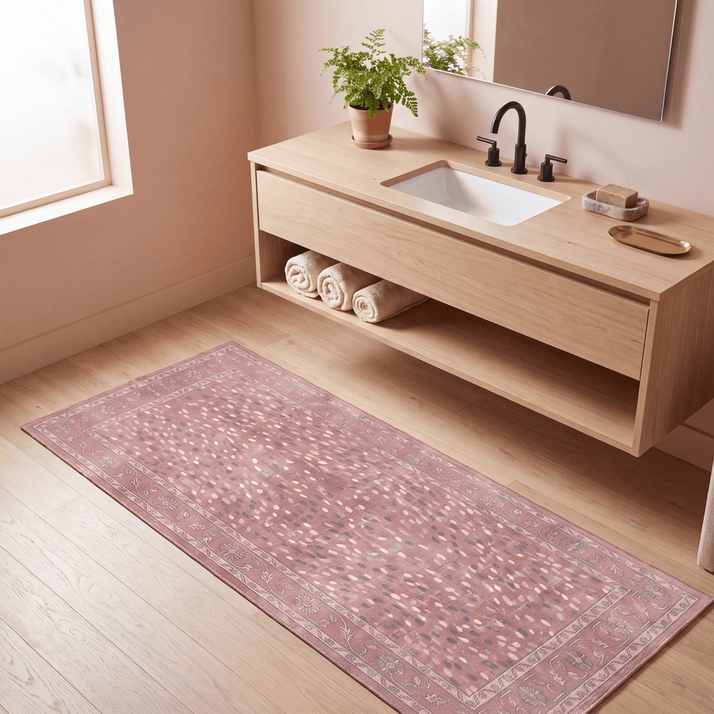 Fell2 Modern Speckled Mosaic Dot Clay Rose Ash Washable Indoor Outdoor Rug - RugzellaDigital Print RugRugzellaRugzellaBBB416-RECT-24x47-60x120cmRGZLLA120486Rectangle2' x 3'11" (60x120 cm)RUNNER | Fell2 runner bathroom