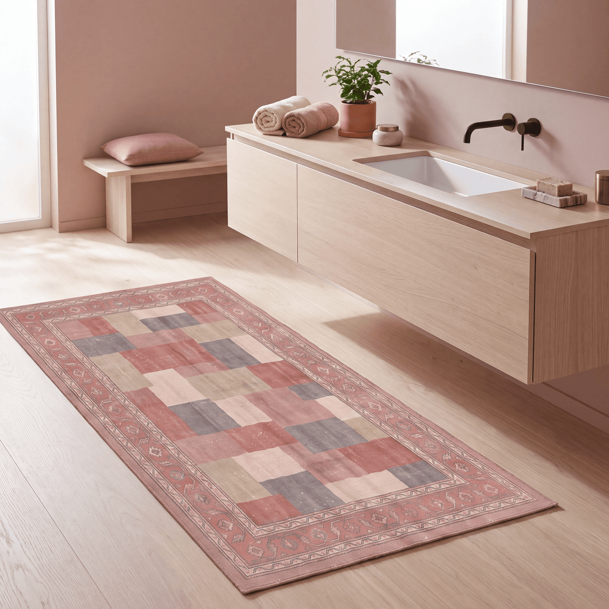 Fen2 Modern Speckled Mosaic Dot Clay Rose Ash Washable Indoor Outdoor Rug - RugzellaDigital Print RugRugzellaRugzellaBBB417-RECT-24x47-60x120cmRGZLLA120821Rectangle2' x 3'11" (60x120 cm)RUNNER | Fen2 runner bathroom