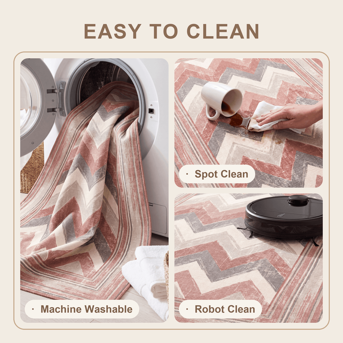 Feverfew Modern Brushstroke Stripe Clay Rose Ash Grey Washable Indoor Outdoor Entryway Rug - RugzellaDigital Print RugRugzellaRugzellaBBB552-RECT-24x47-60x120cmRGZLLA167051Rectangle2' x 3'11" (60x120 cm)SHARED | Feverfew feature clean