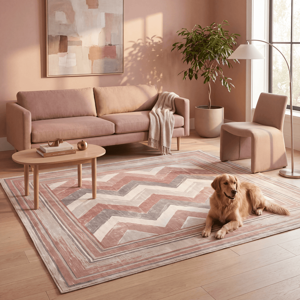 Feverfew Modern Brushstroke Stripe Clay Rose Ash Grey Washable Indoor Outdoor Entryway Rug - RugzellaDigital Print RugRugzellaRugzellaBBB552-RECT-24x47-60x120cmRGZLLA167051Rectangle2' x 3'11" (60x120 cm)RECTANGLE | Feverfew rectangle livingroom