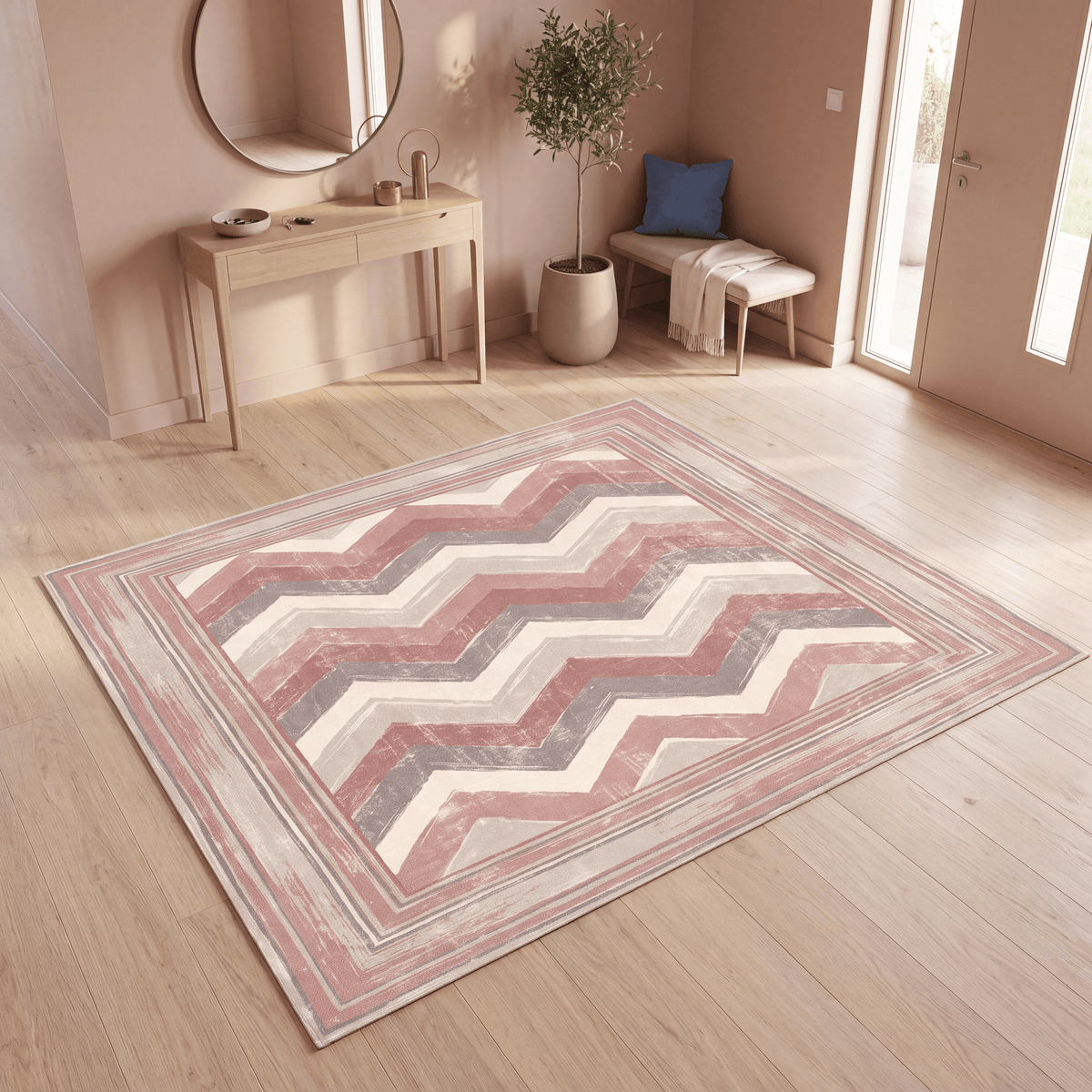 Feverfew Modern Brushstroke Stripe Clay Rose Ash Grey Washable Indoor Outdoor Entryway Rug - RugzellaDigital Print RugRugzellaRugzellaBBB552-RECT-24x47-60x120cmRGZLLA167051Rectangle2' x 3'11" (60x120 cm)RECTANGLE | Feverfew rectangle entryway