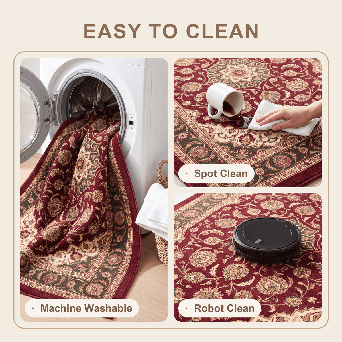 Firwood Traditional Oriental Style Medallion Wine Olive Bone Washable Indoor Outdoor Entryway Rug - RugzellaDigital Print RugRugzellaRugzellaBBB554-RECT-24x47-60x120cmRGZLLA167386Rectangle2' x 3'11" (60x120 cm)SHARED | Firwood feature clean